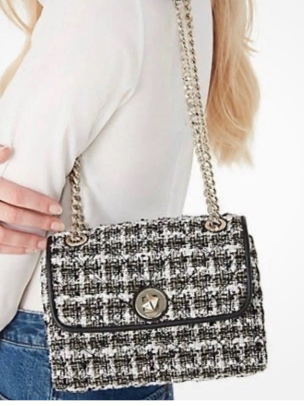 kate spade Black & White Tweed Chain Shoulder Bag